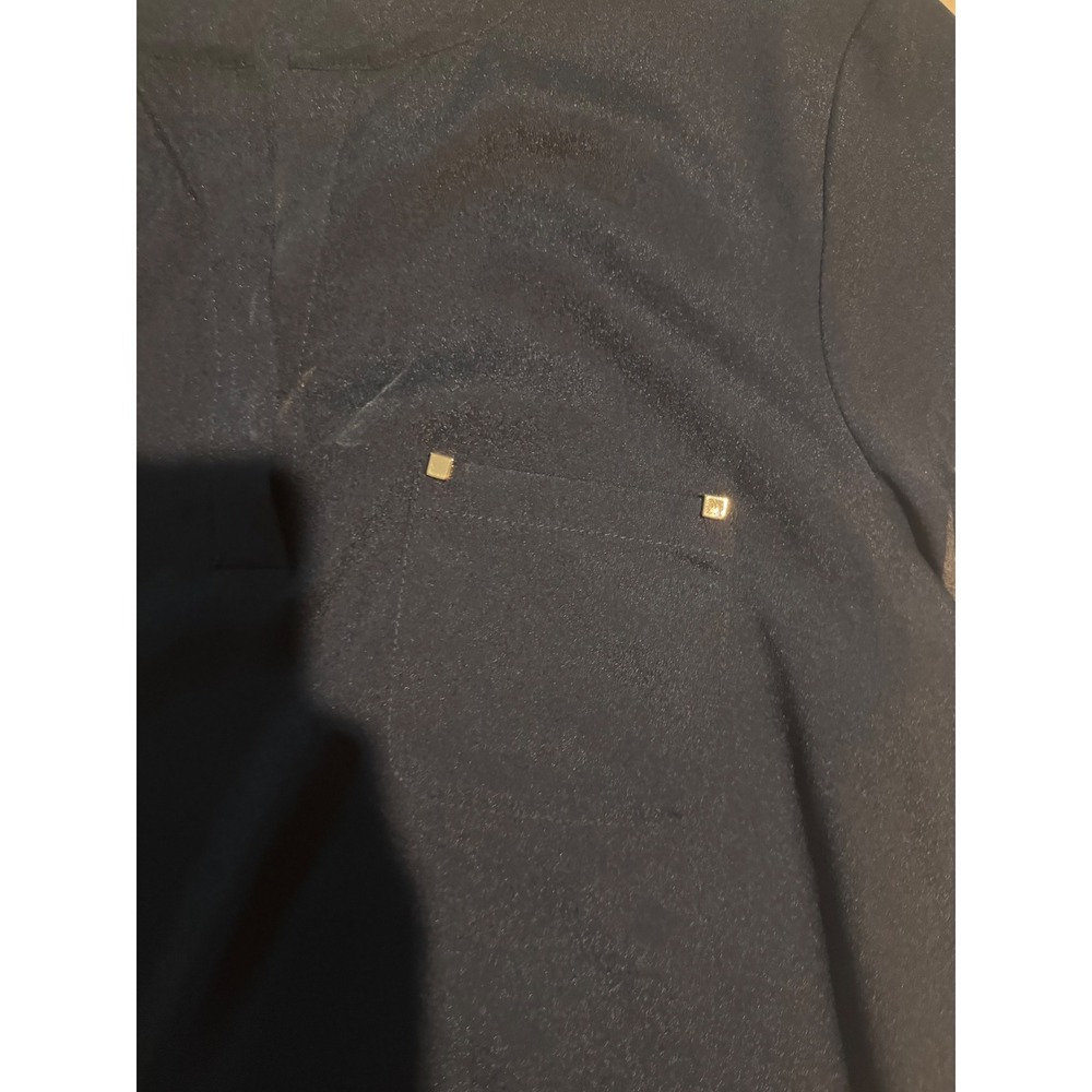 Ivanka Trump Womens Navy Blue Sleeveless Split Neck Blouse Gold Stud Accent S 36